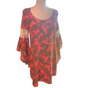 Voom by Joy Han Womens Mini Boho Dress X SMALL Paisley Coral Crochet Retro 70s